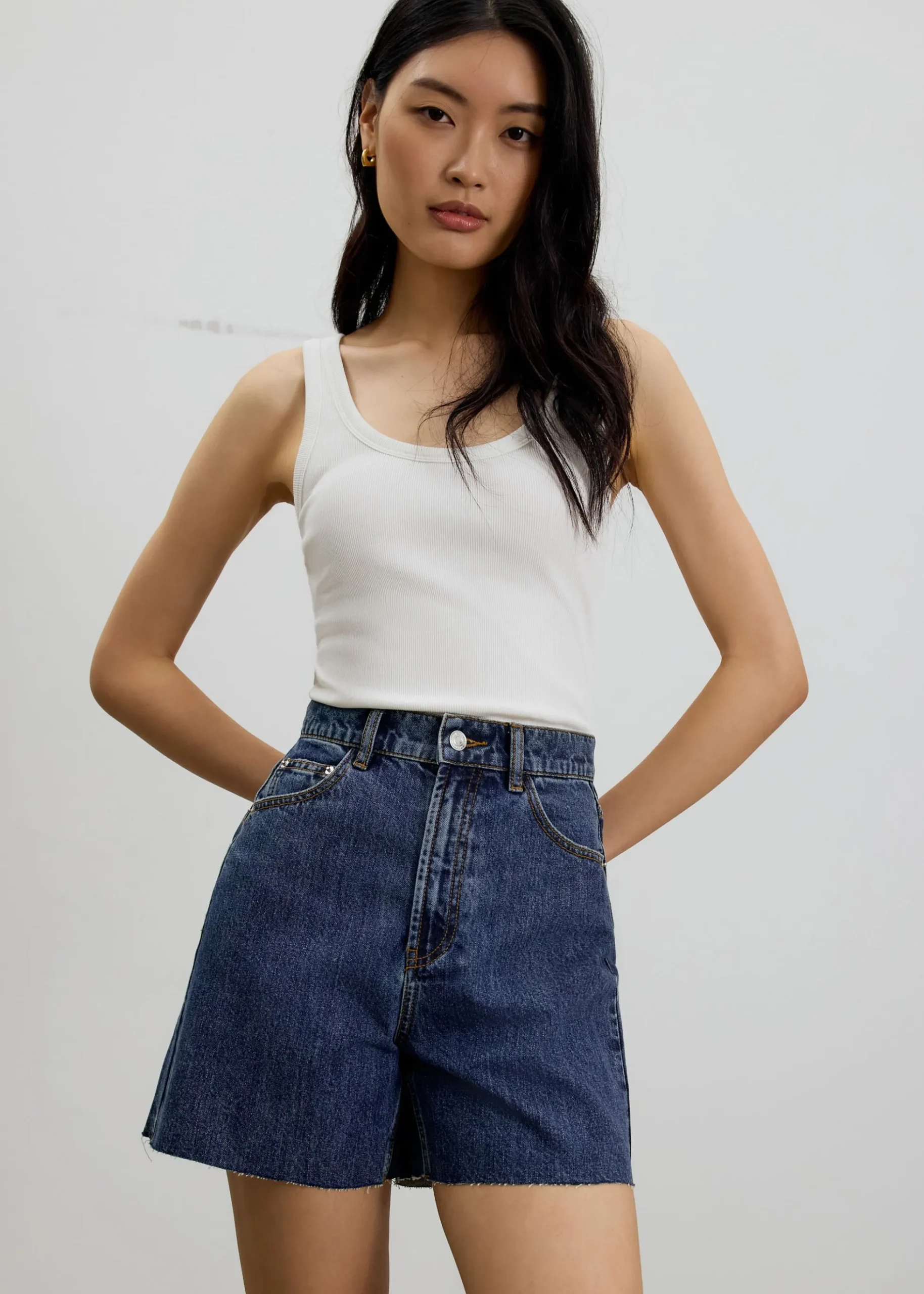 Sana High Waist Fray Denim Shorts