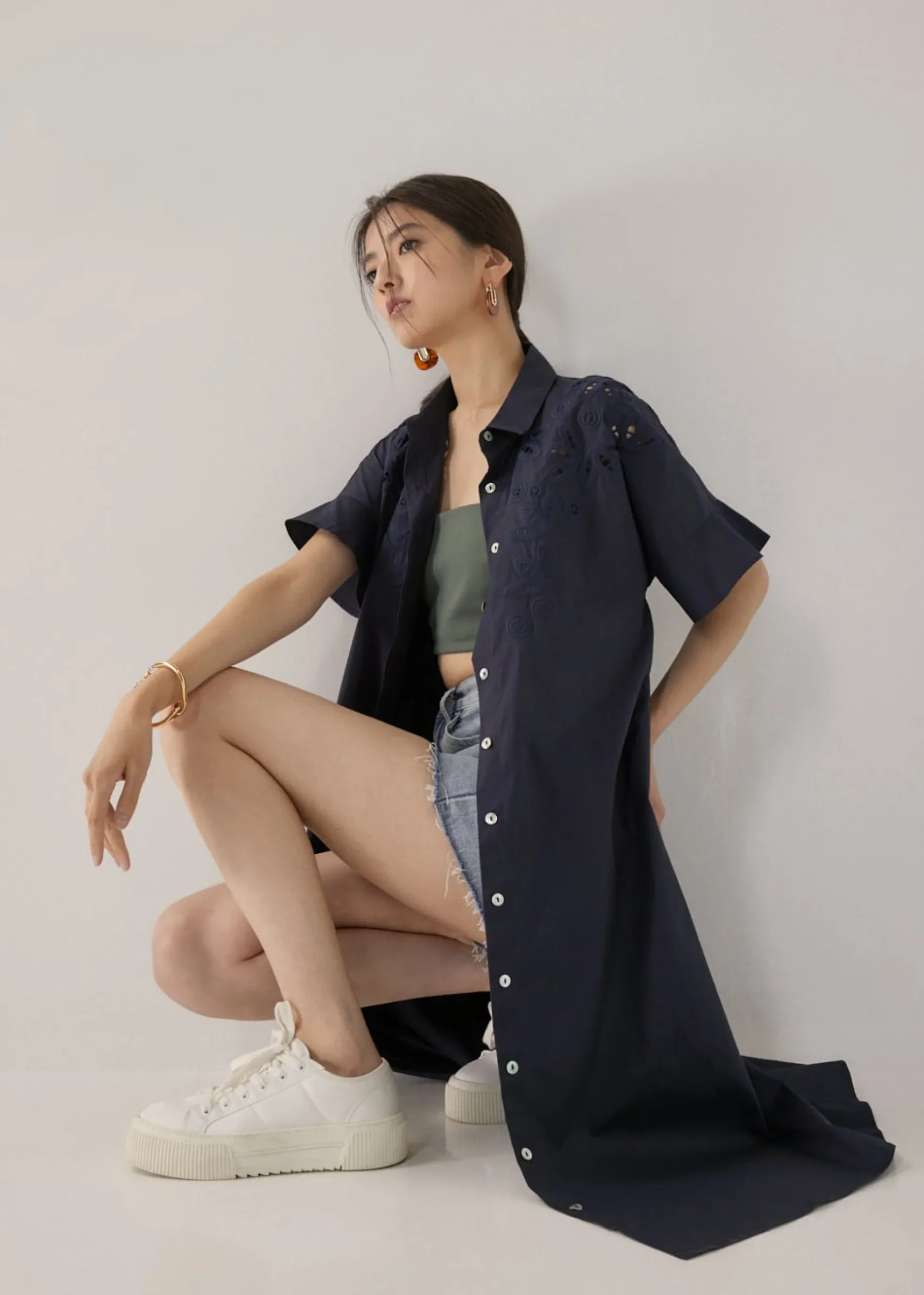 Sansa Openwork Embroidered Shirt Dress