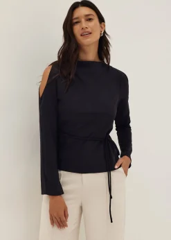Satin Cowl Neck Long Sleeve Top