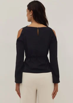 Satin Cowl Neck Long Sleeve Top