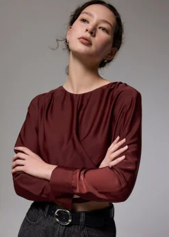 Satin Crop Drape Blouse