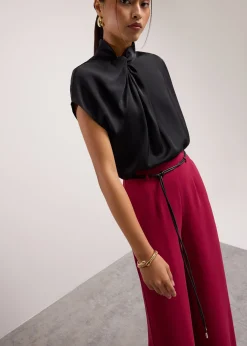 Satin Drape Collared Blouse