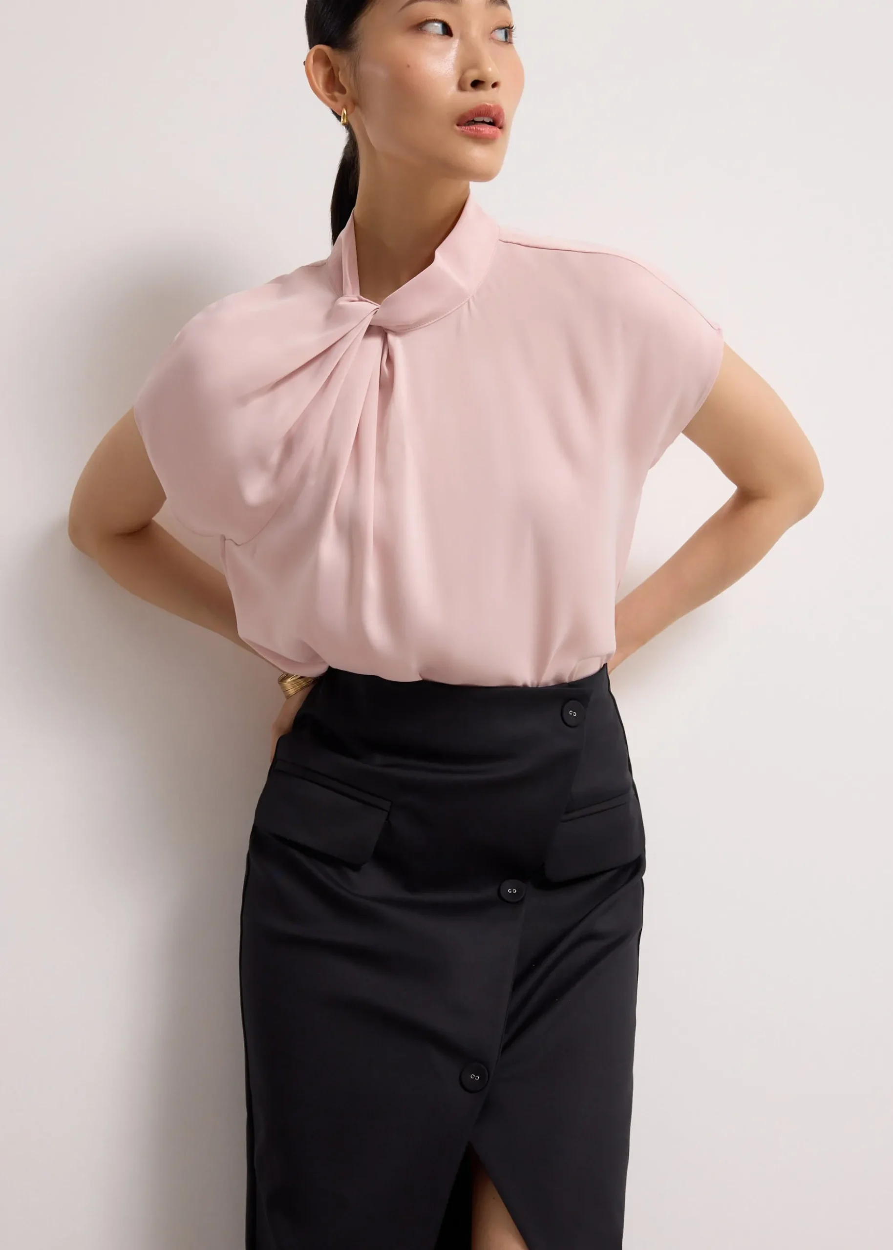 Satin Drape Collared Blouse