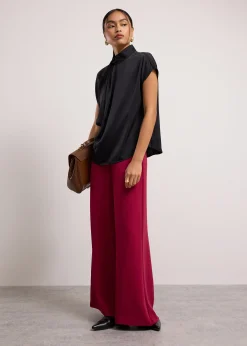Satin Drape Collared Blouse