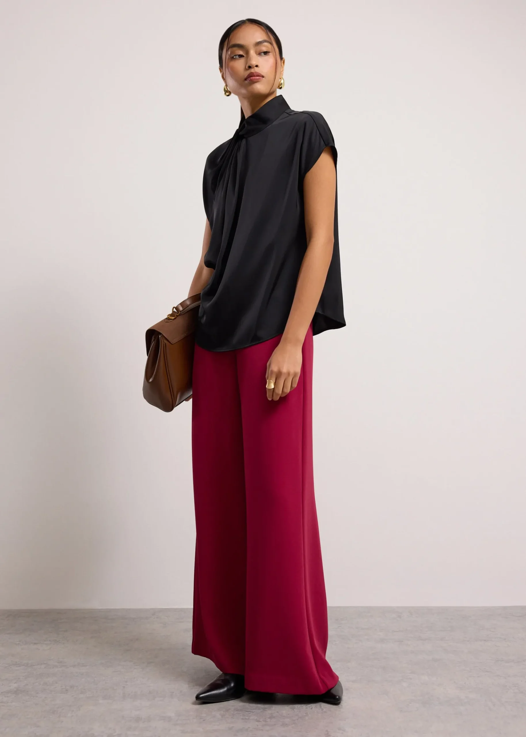 Satin Drape Collared Blouse