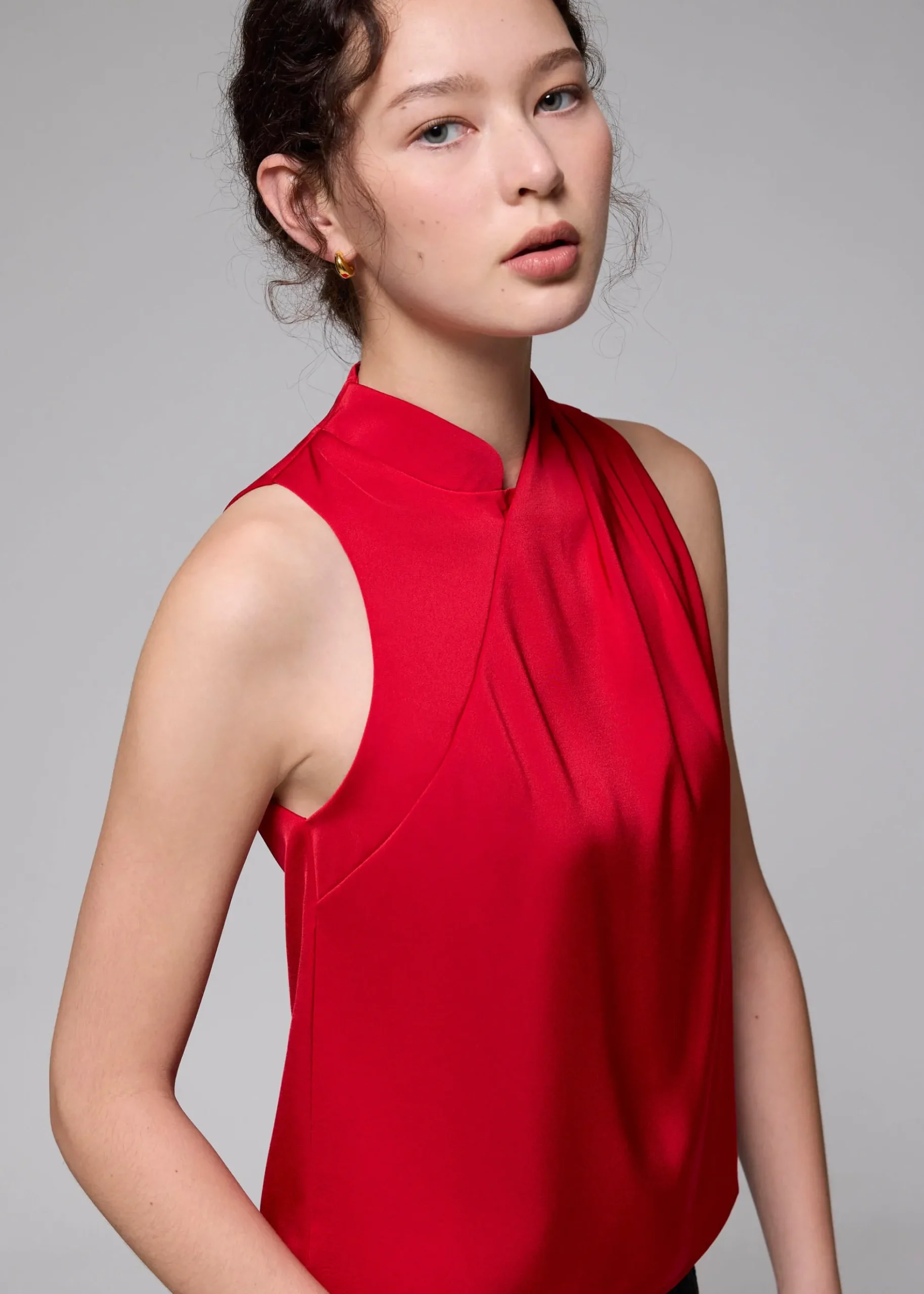 Satin Mandarin Collar Shell Top
