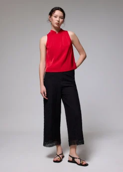 Satin Mandarin Collar Shell Top