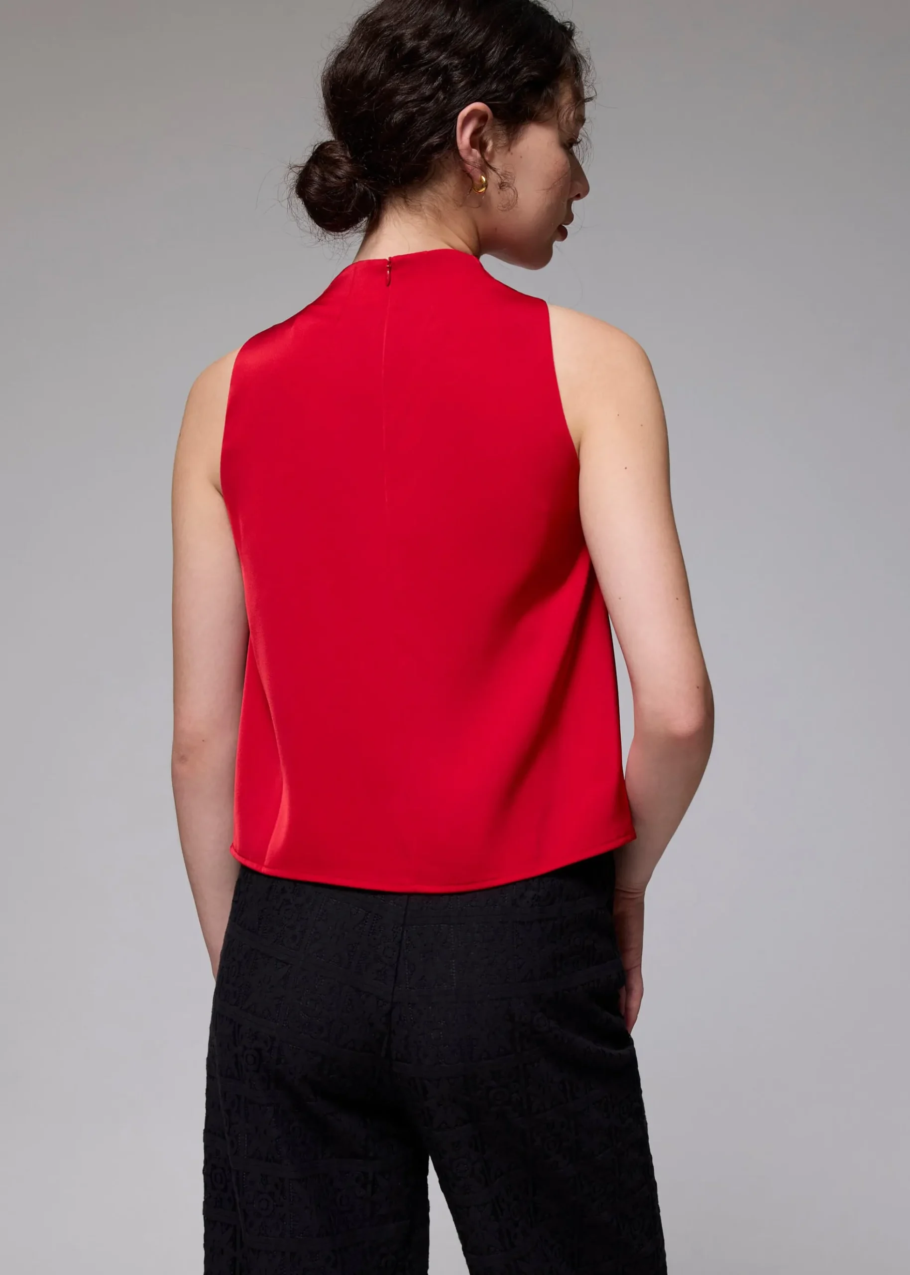 Satin Mandarin Collar Shell Top