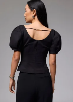 Scoop Neck Fitted Puff Sleeve Top