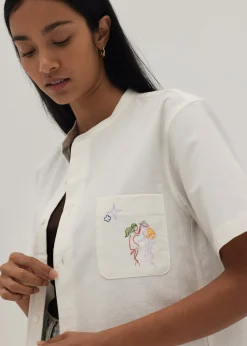 Scout Unisex Embroidered Mandarin Collar Shirt in Humble Abode