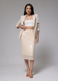 Sequin High Waist Column Midi Skirt