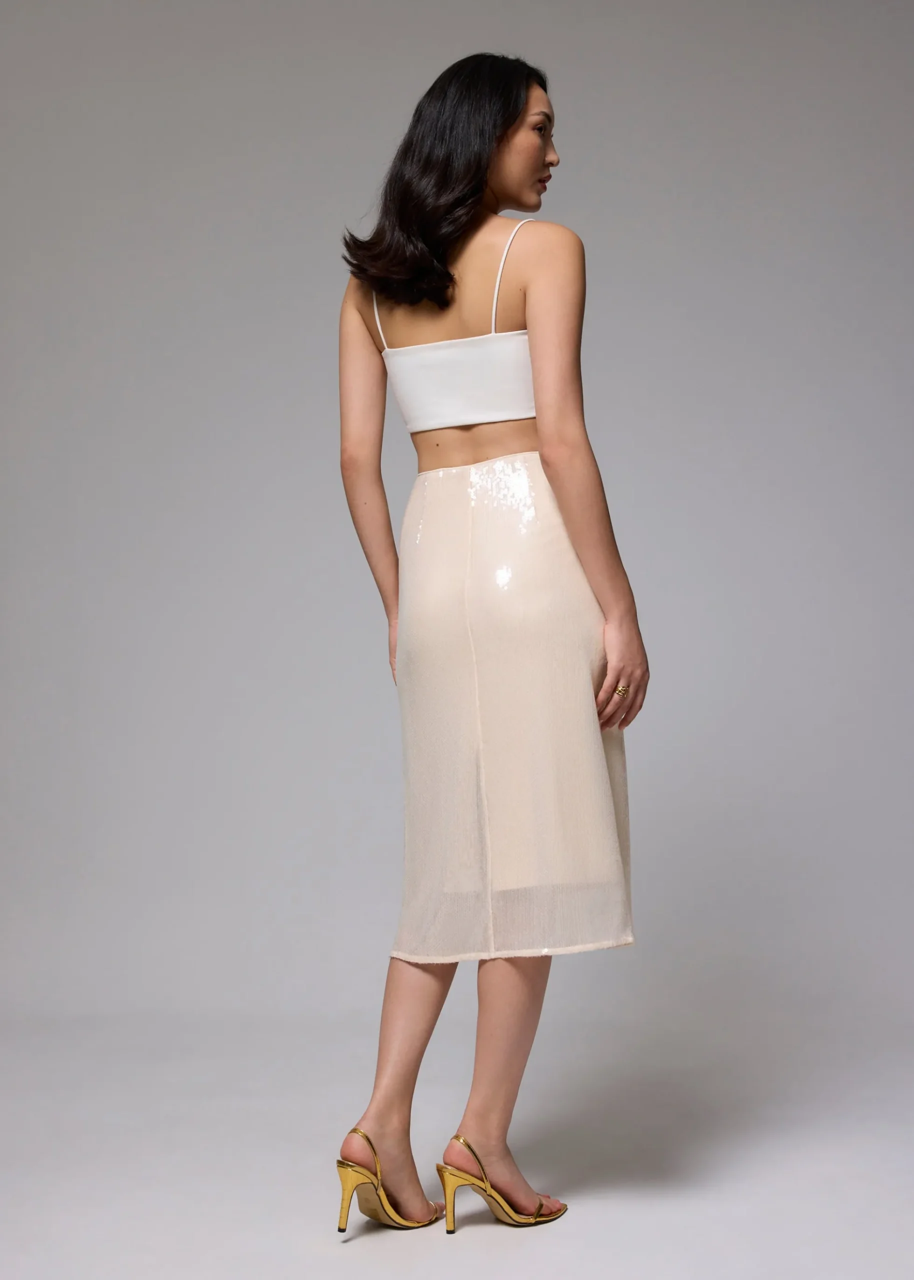 Sequin High Waist Column Midi Skirt