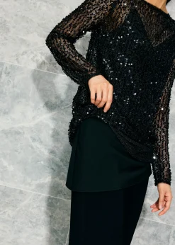 Sequinned Boat Neck Shift Mini Dress