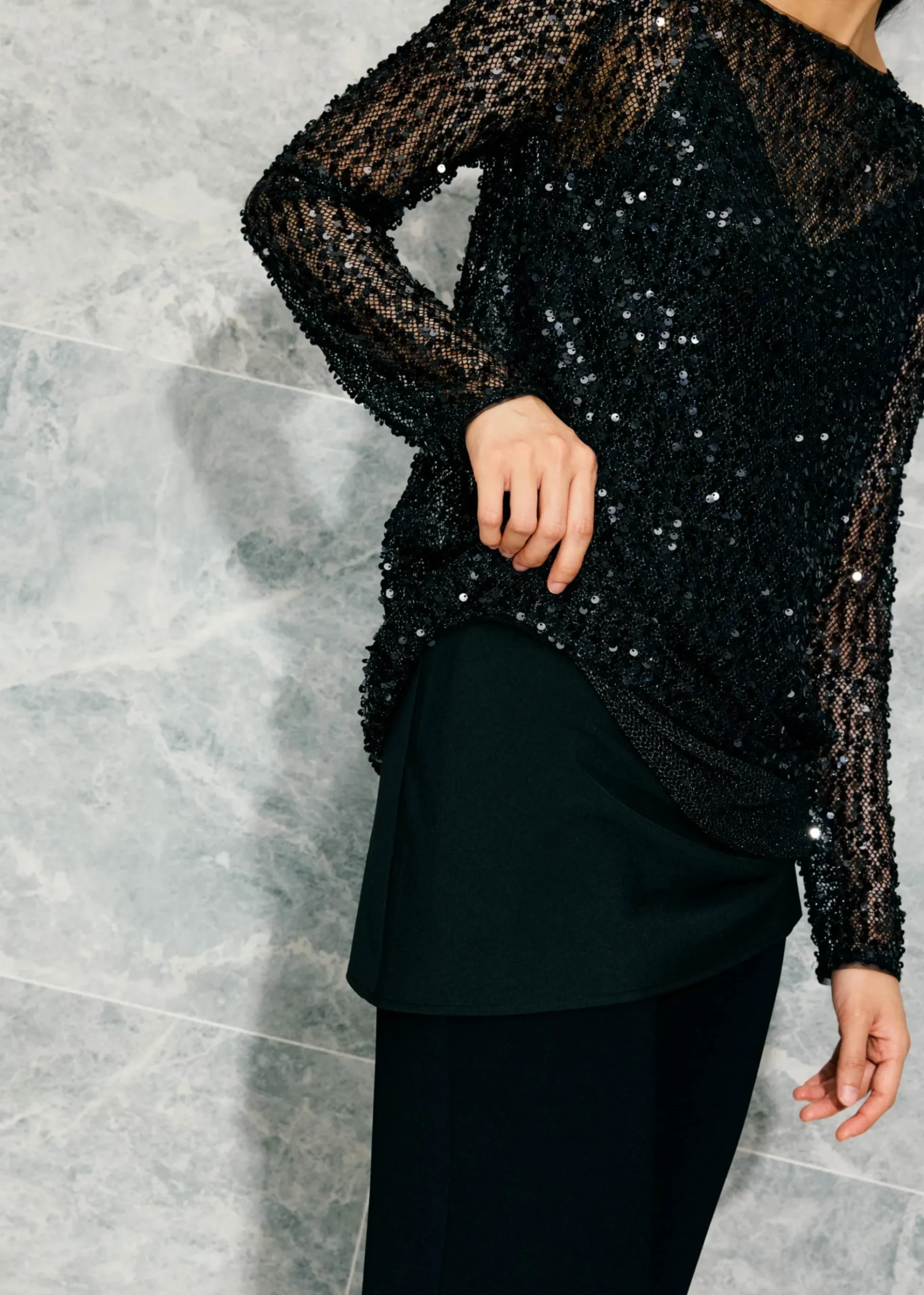 Sequinned Boat Neck Shift Mini Dress