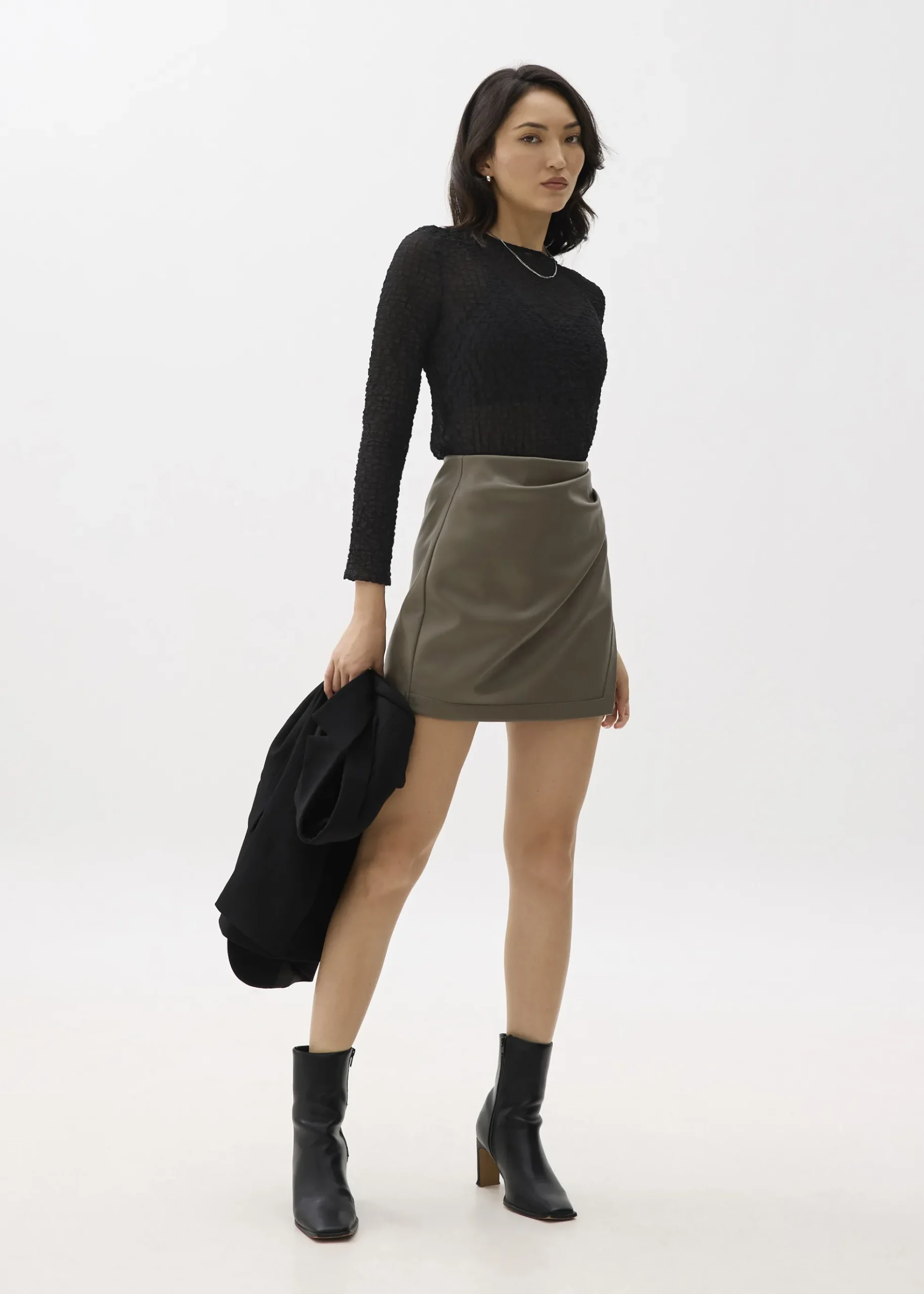 Sheer Crinkled Long Sleeve Top