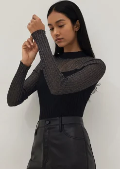 Sheer Glitter Ribbed Knit Top