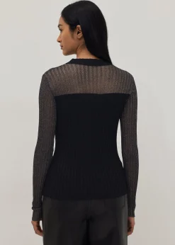 Sheer Glitter Ribbed Knit Top