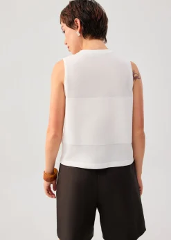 Sheer Knit Front Panel V-Neck Vest Top