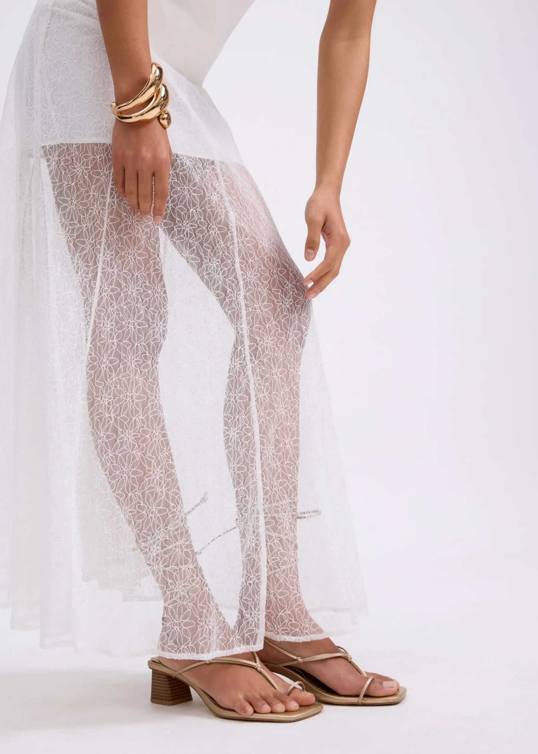 Sheer Lace A-Line Maxi Skirt