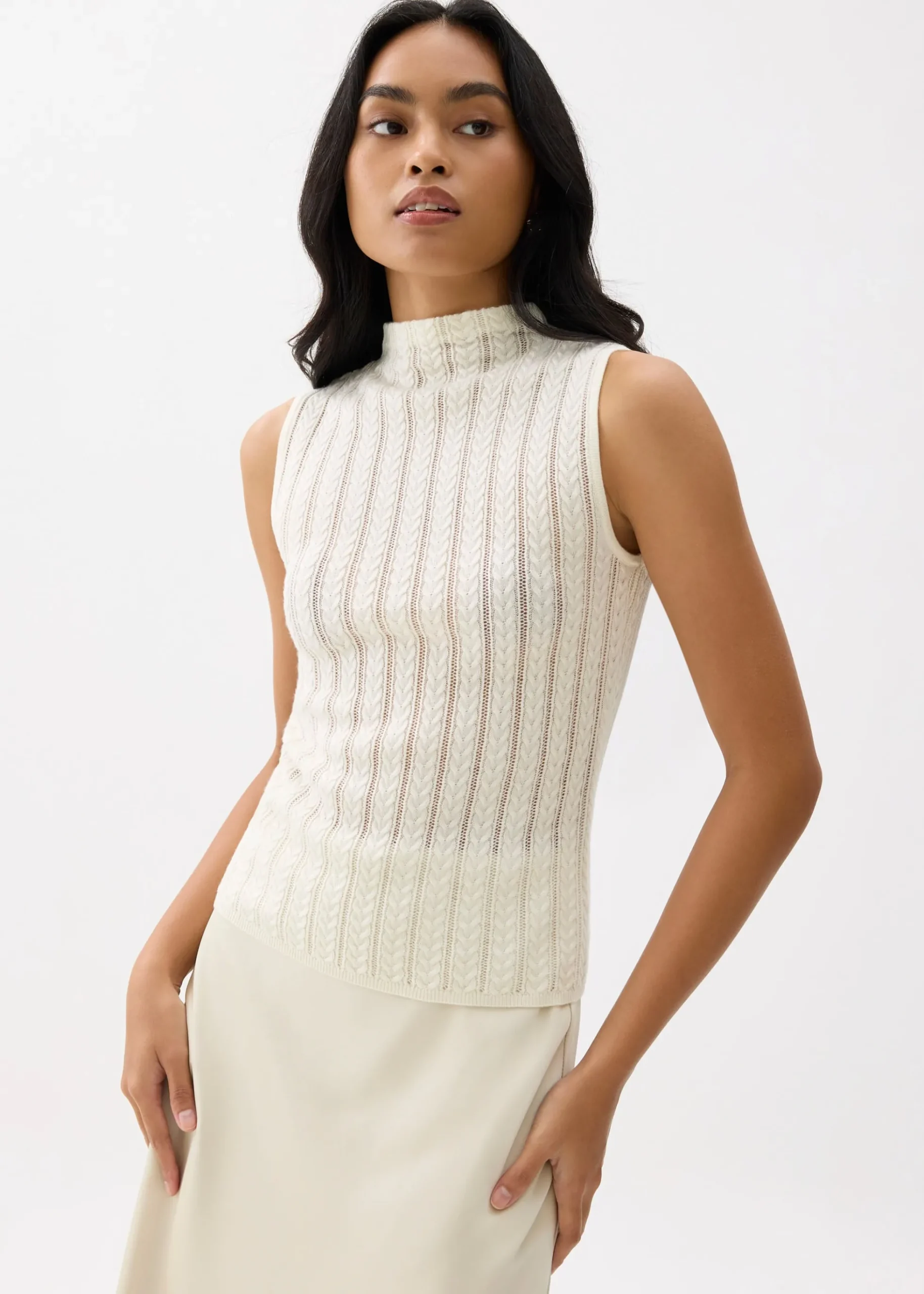 Sheer Mock Neck Fitted Knit Top