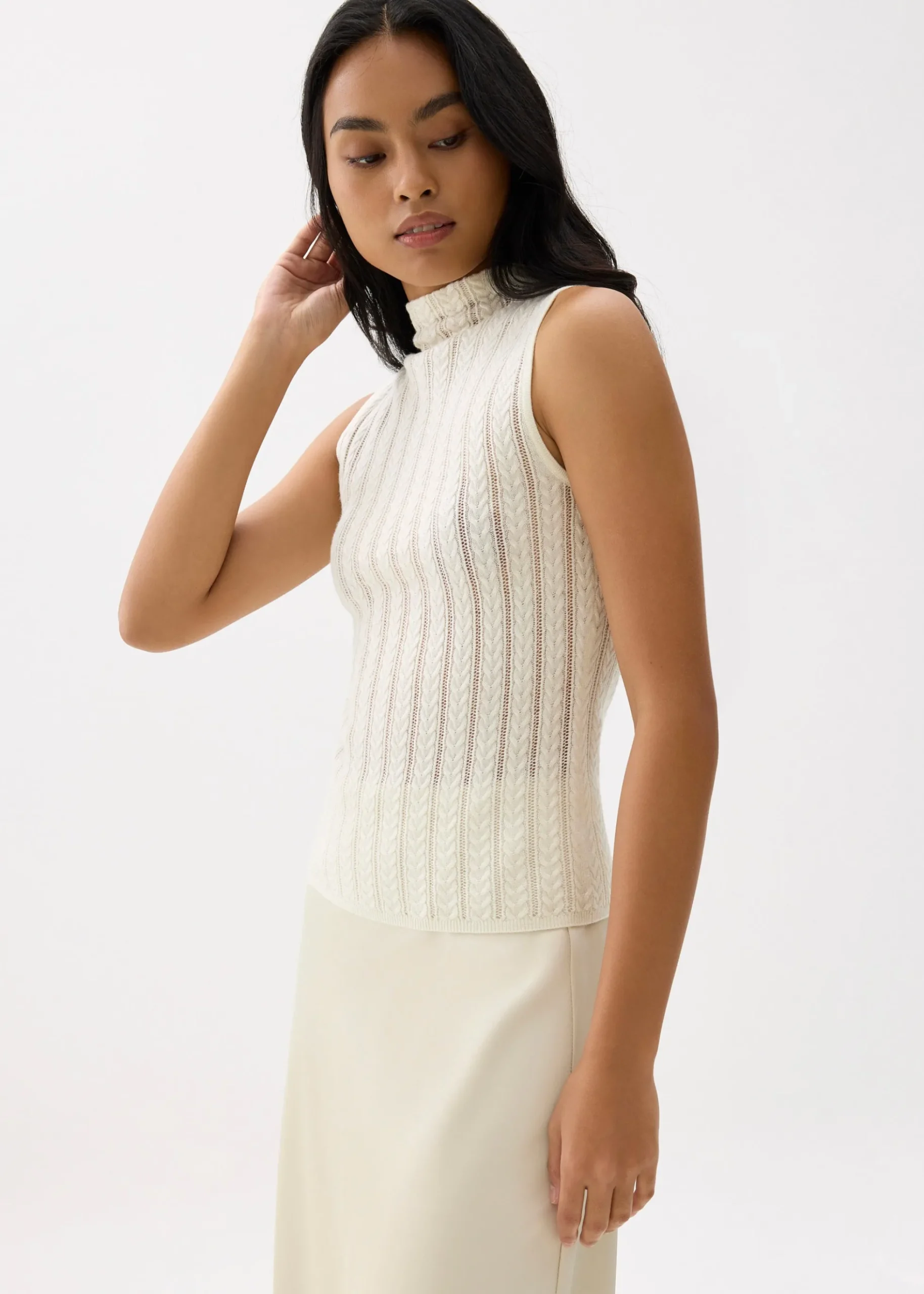 Sheer Mock Neck Fitted Knit Top
