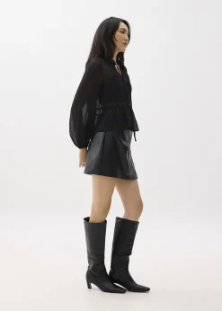 Sheer Peplum Puff Sleeve Blouse