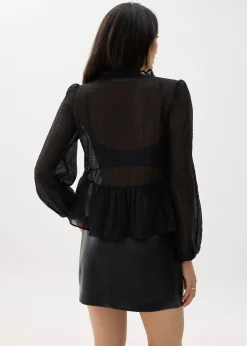 Sheer Peplum Puff Sleeve Blouse