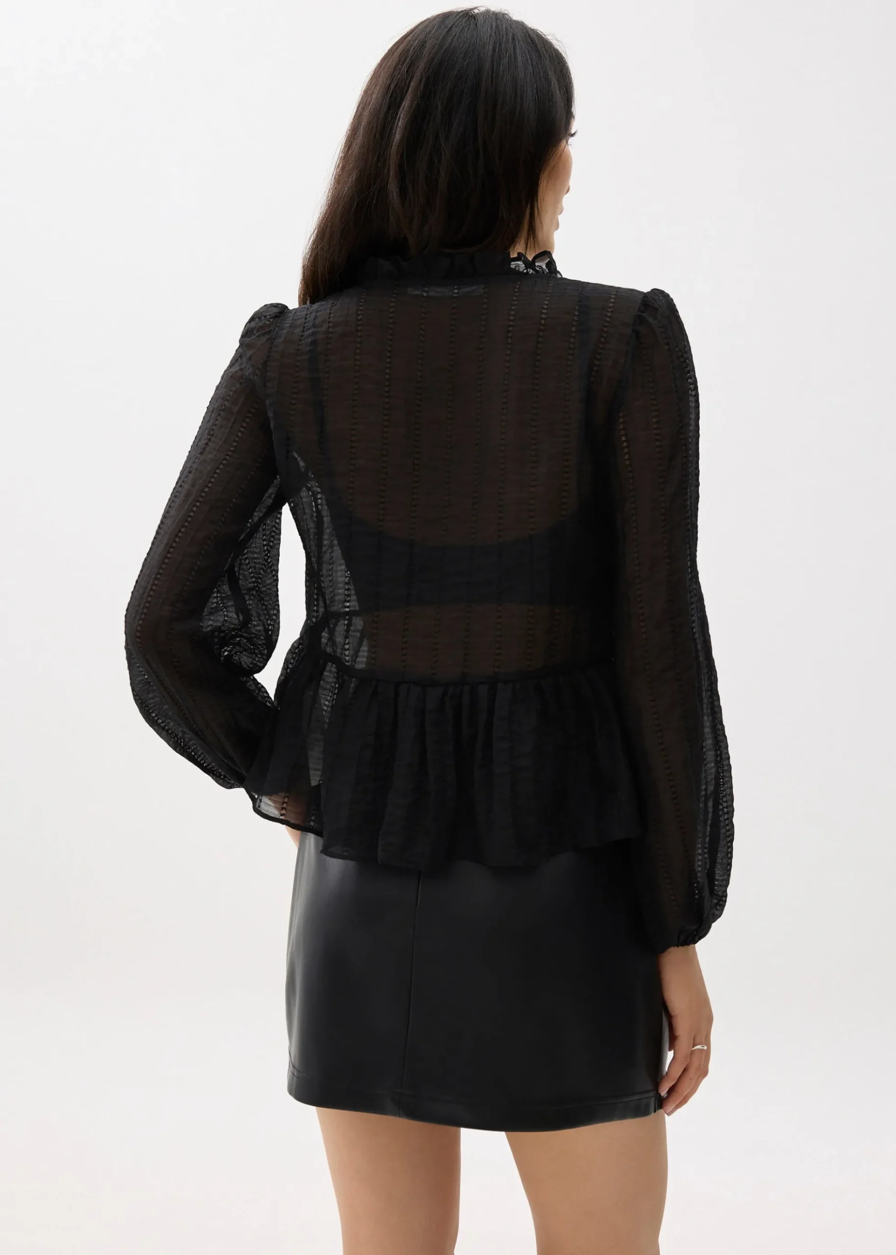 Sheer Peplum Puff Sleeve Blouse