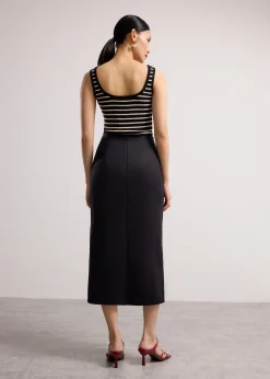 Shuri Asymmetric Front Slit Column Midi Skirt