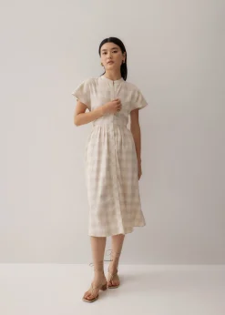 Soleil Mandarin Collar Fit & Flare Midi Dress