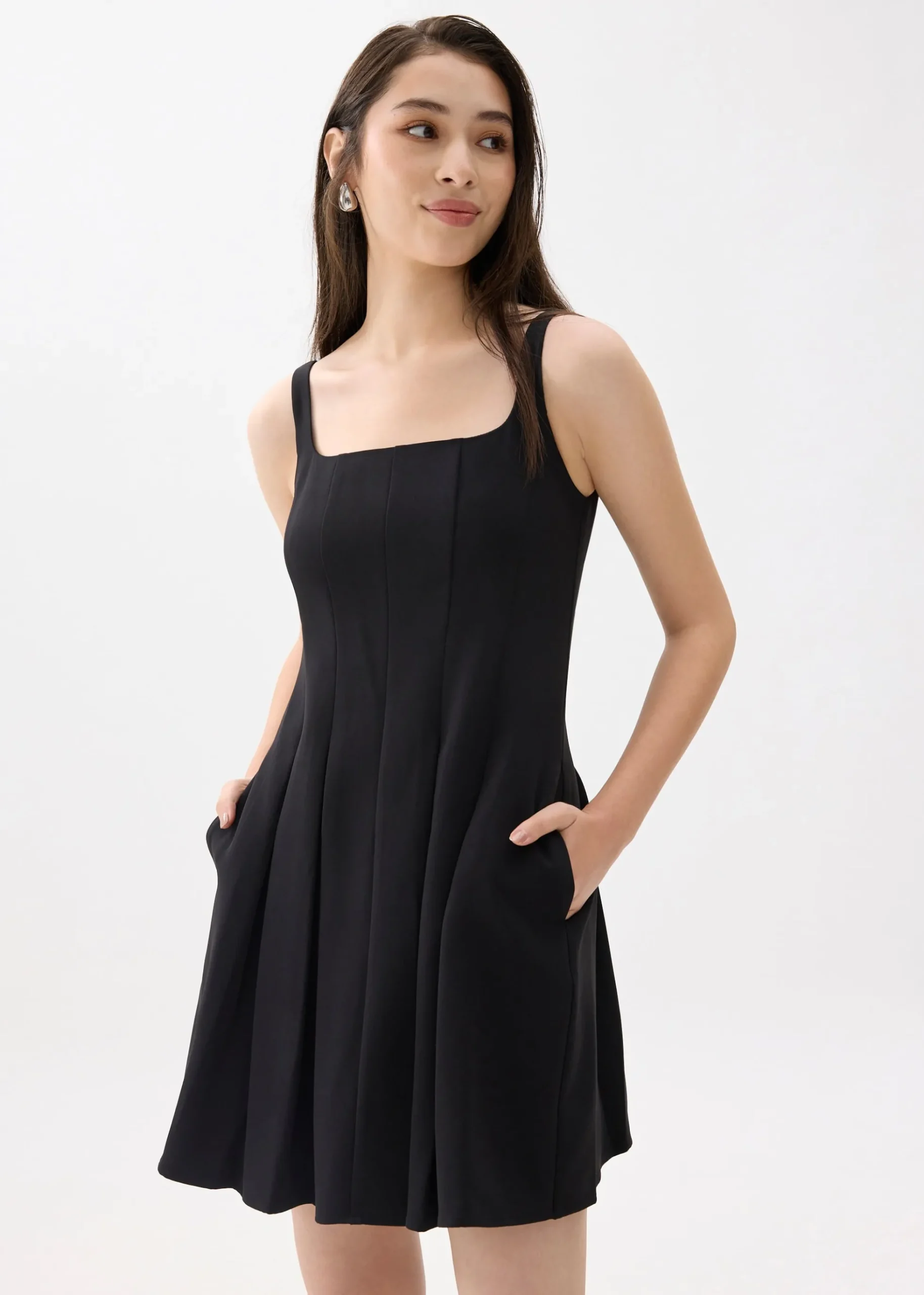 Square Neck Drop Waist Mini Dress