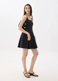 Square Neck Drop Waist Mini Dress
