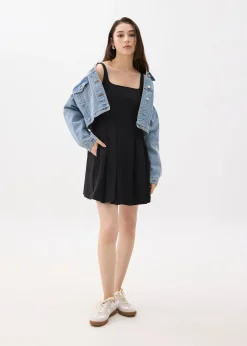 Square Neck Drop Waist Mini Dress