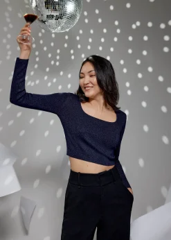 Square Neck Fitted Knit Crop Top