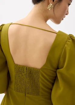 Square Neck Puff Sleeve Midi Dress