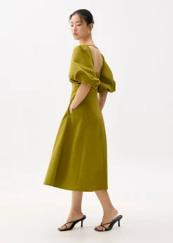 Square Neck Puff Sleeve Midi Dress