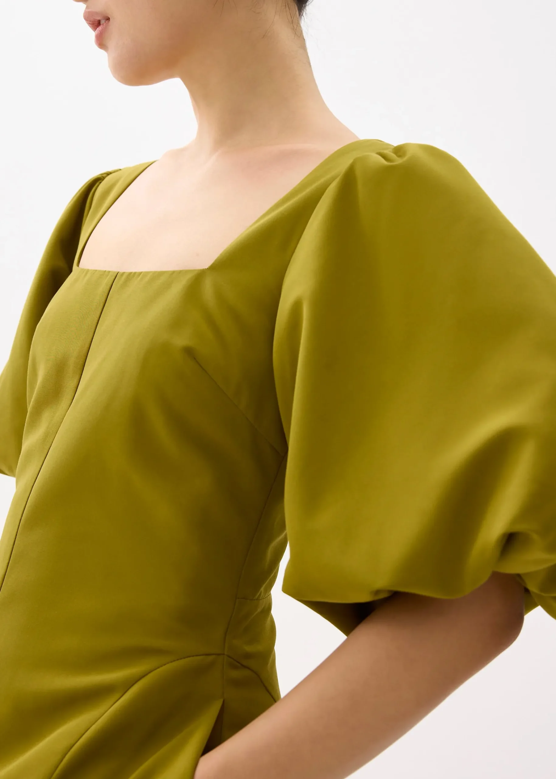 Square Neck Puff Sleeve Midi Dress