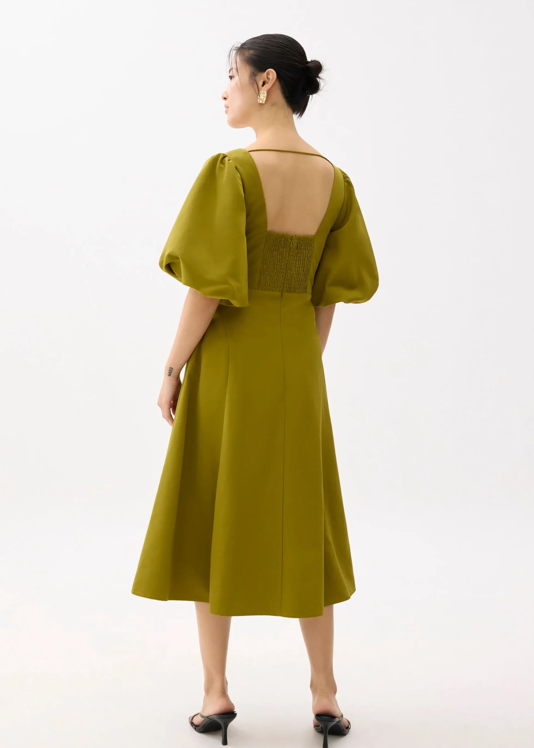 Square Neck Puff Sleeve Midi Dress