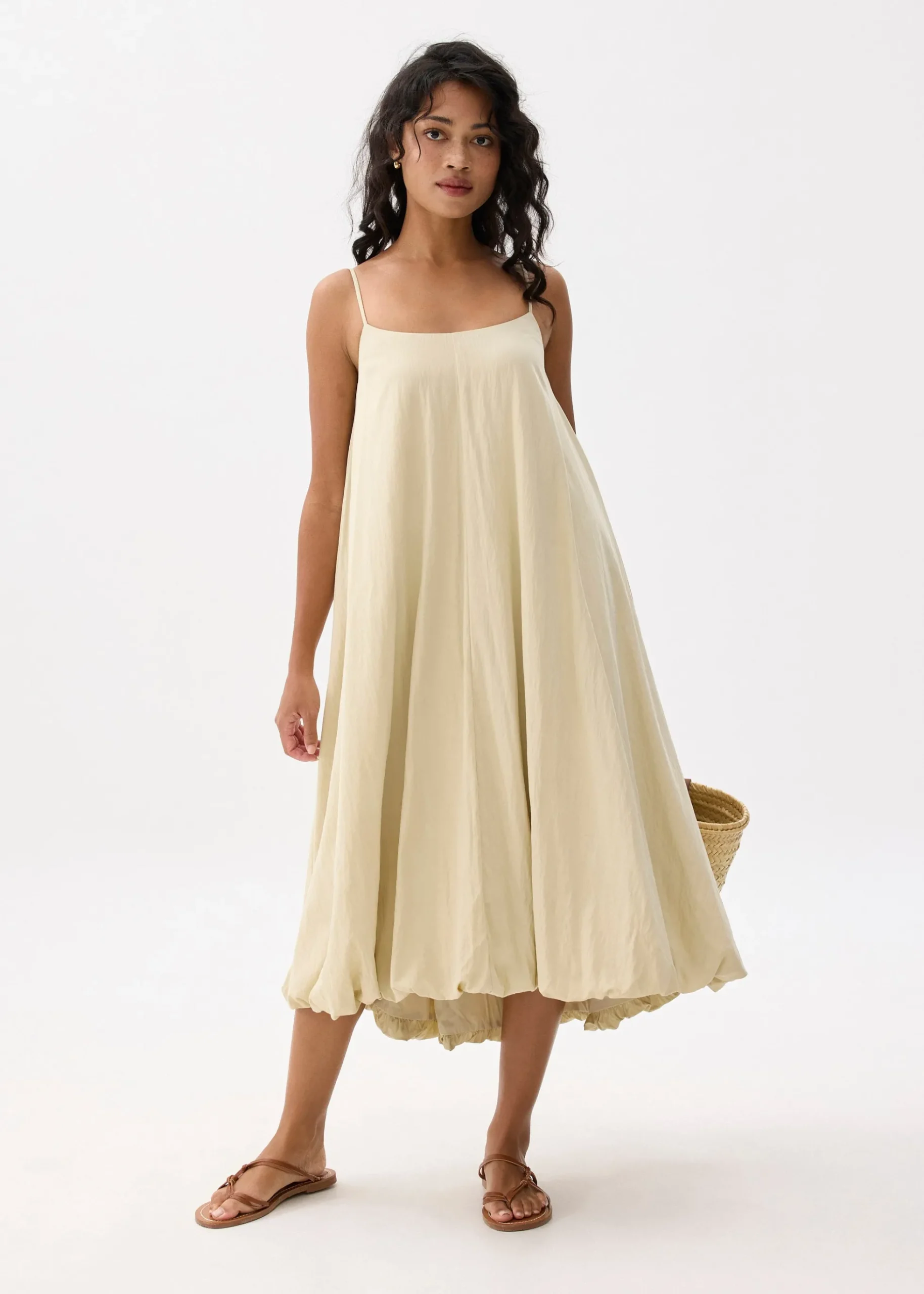 Straight Neck Bubble Midaxi Dress