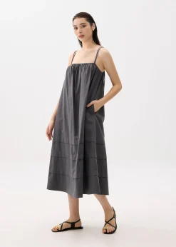 Straight Neck Trapeze Midaxi Dress