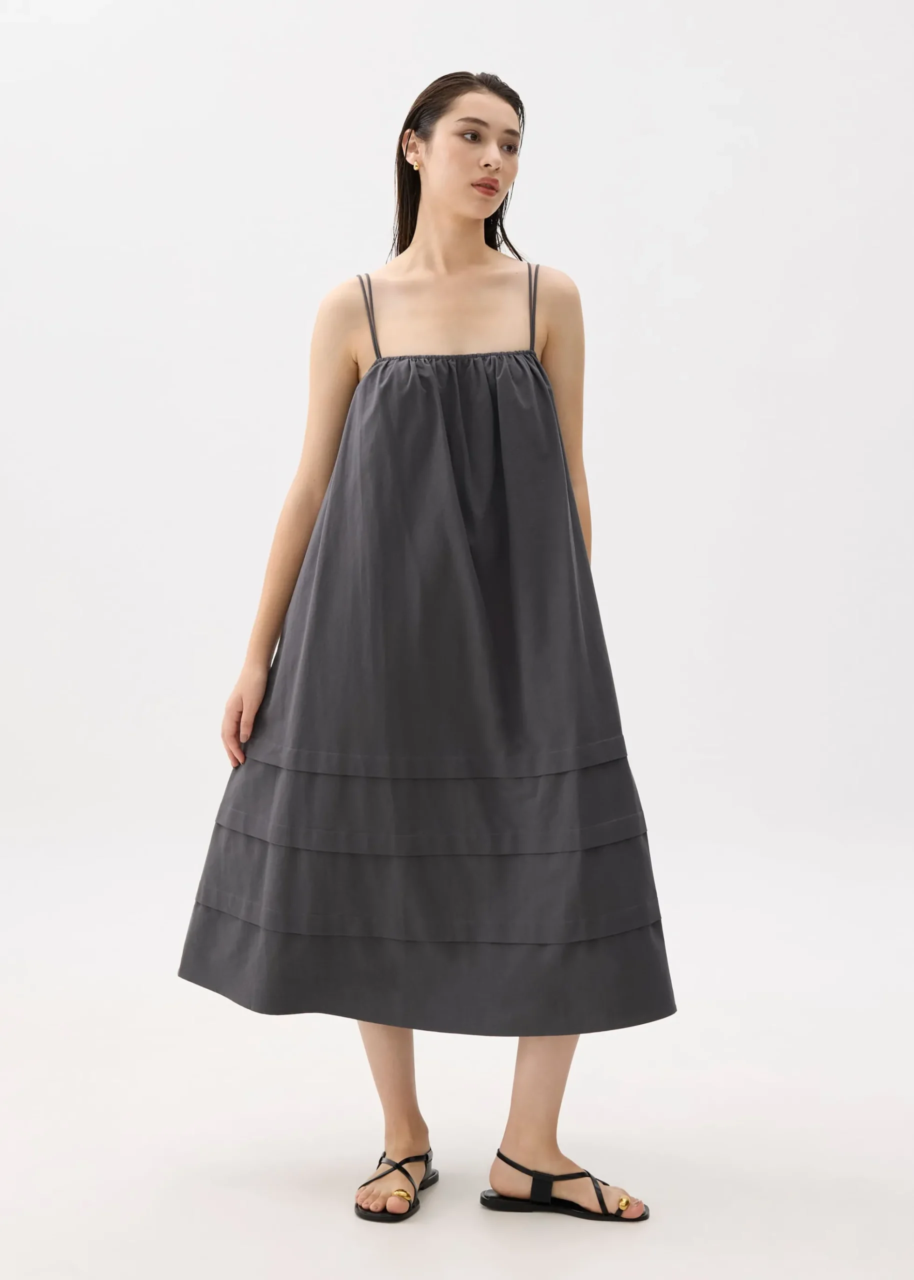 Straight Neck Trapeze Midaxi Dress