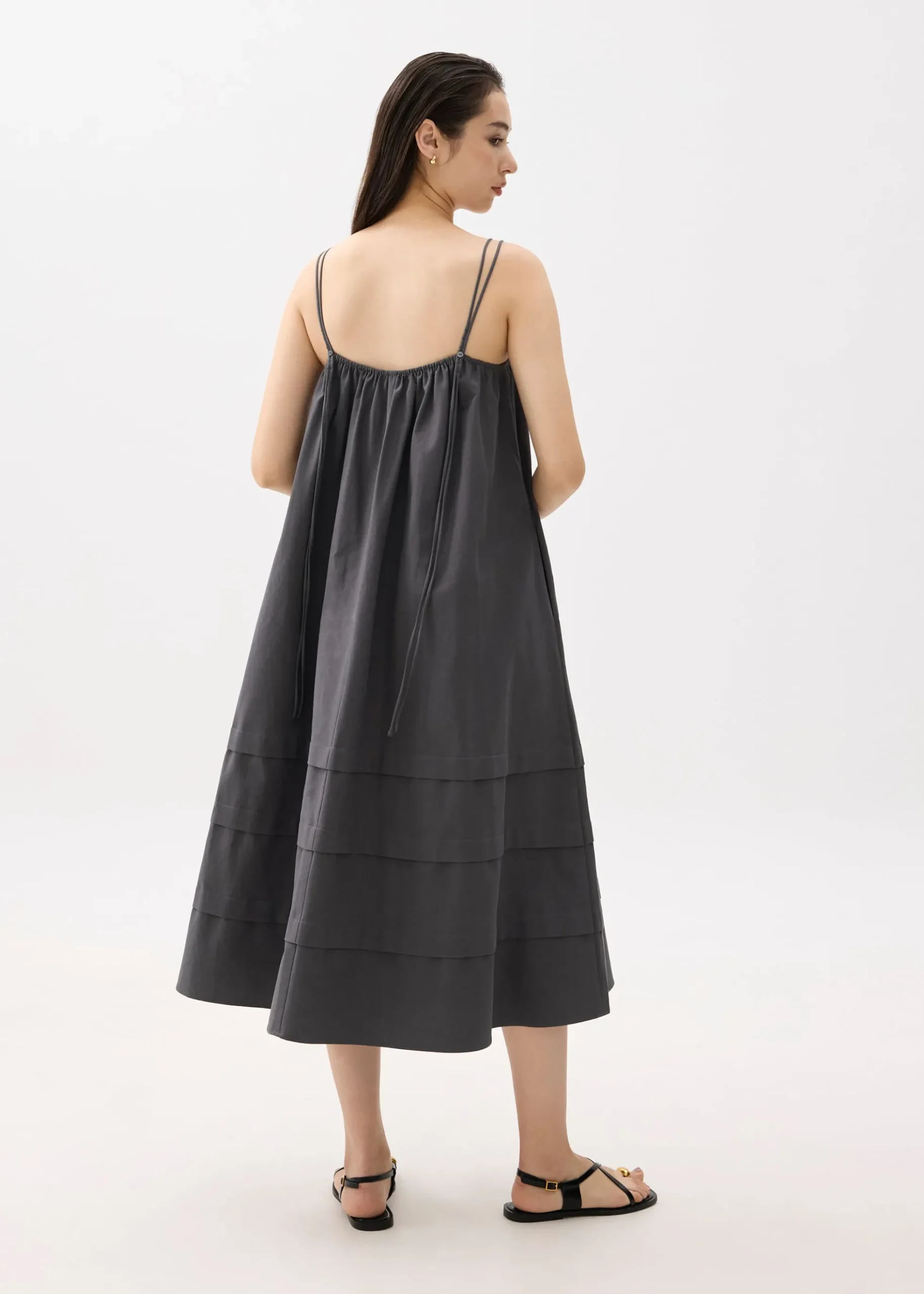 Straight Neck Trapeze Midaxi Dress