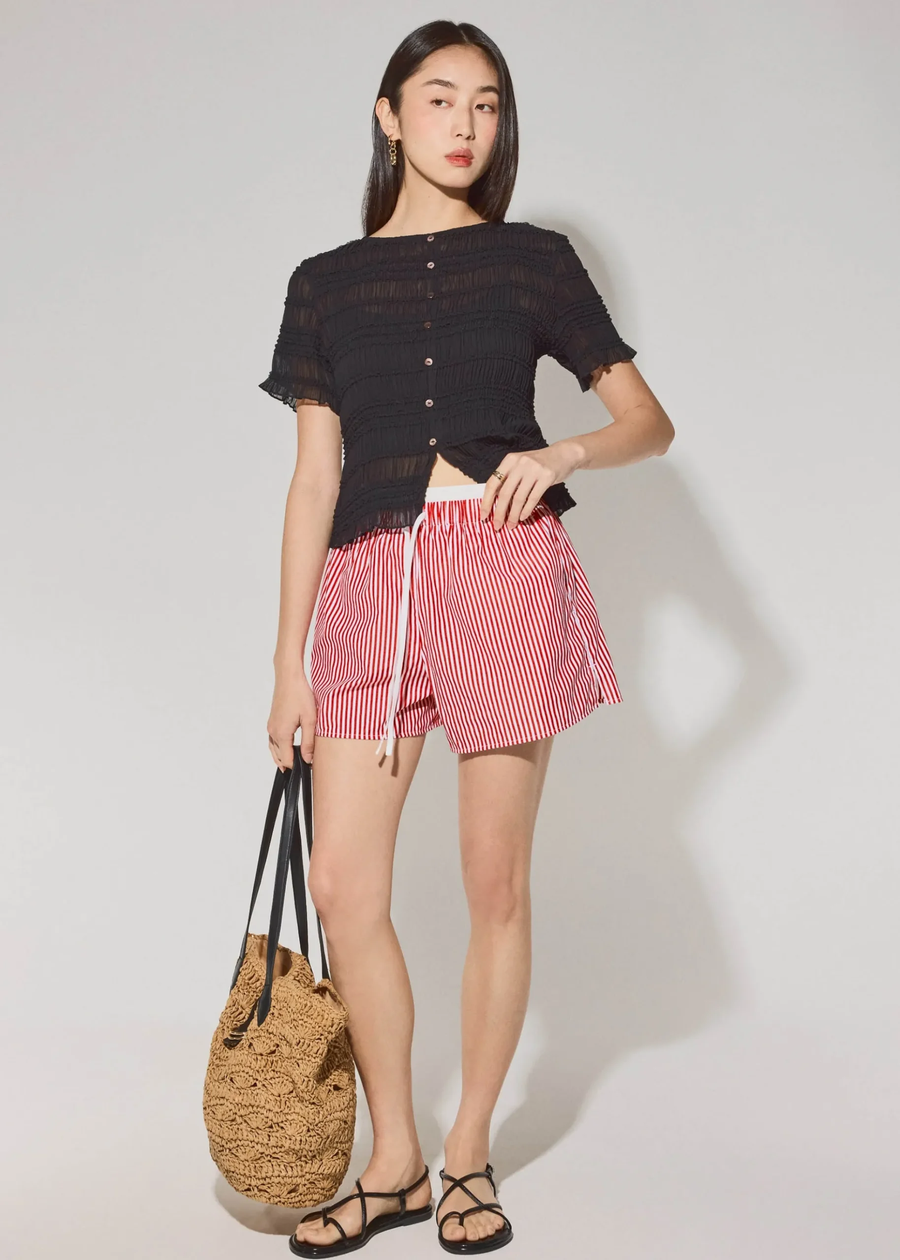 Striped Cotton A-line Shorts