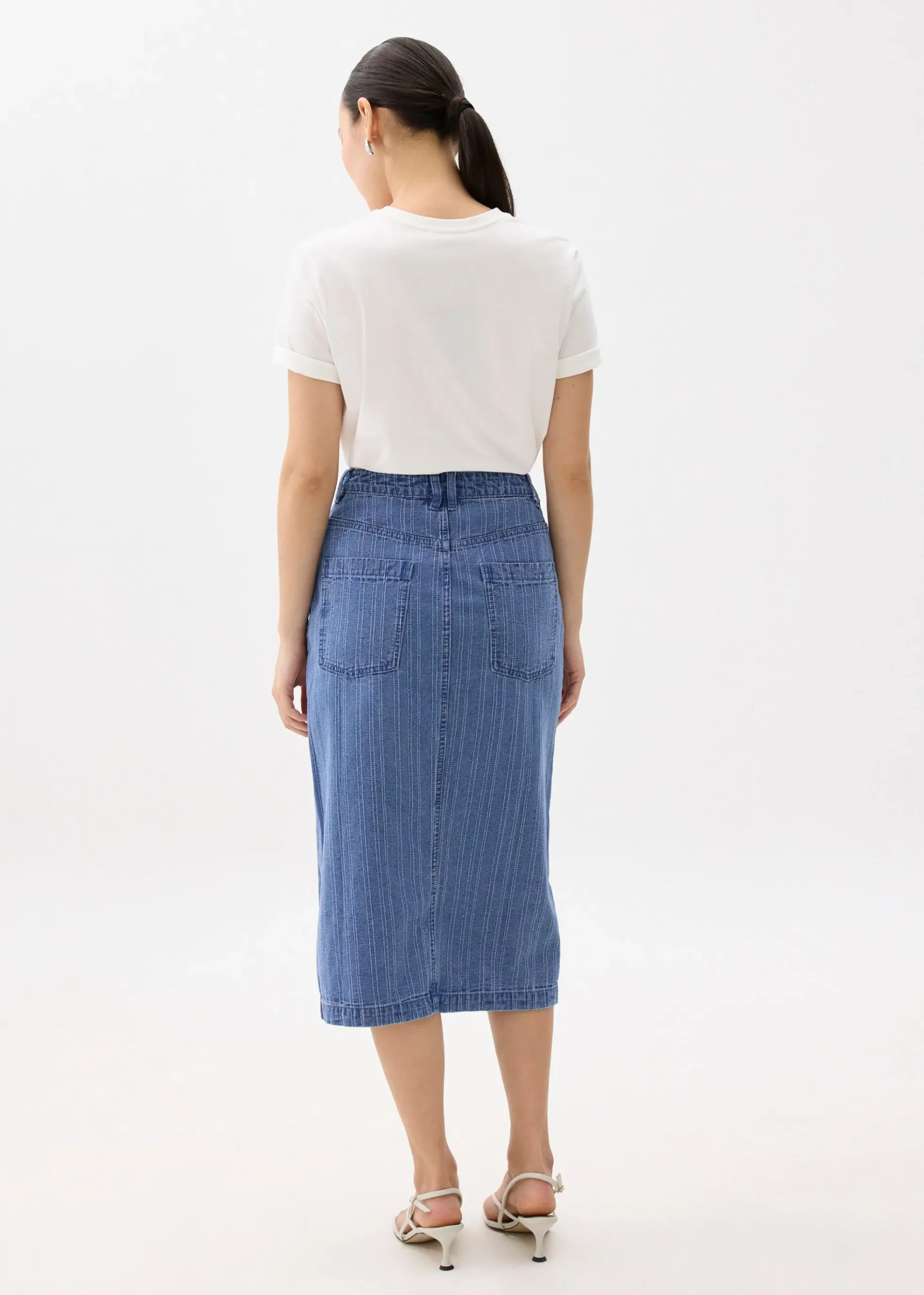 Striped Denim Column Midaxi Skirt