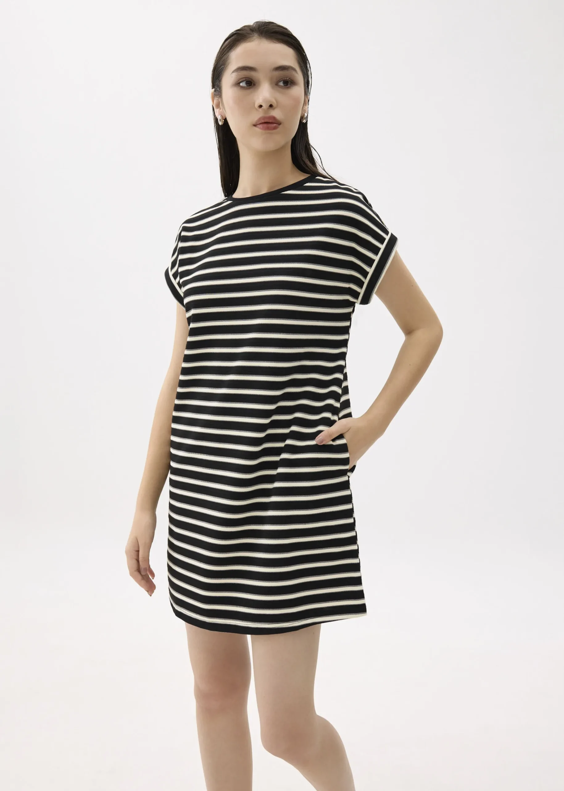 Striped Jersey Shift Mini Dress