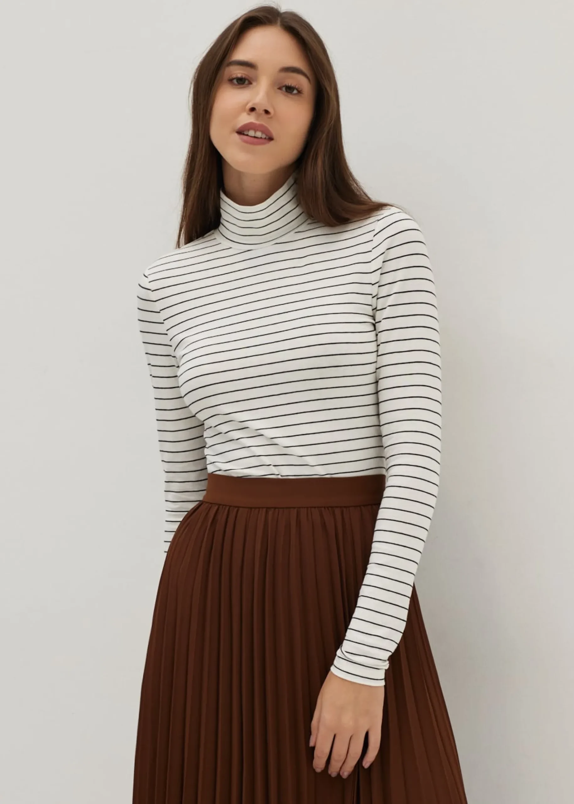 Striped Jersey Turtle Neck Tee