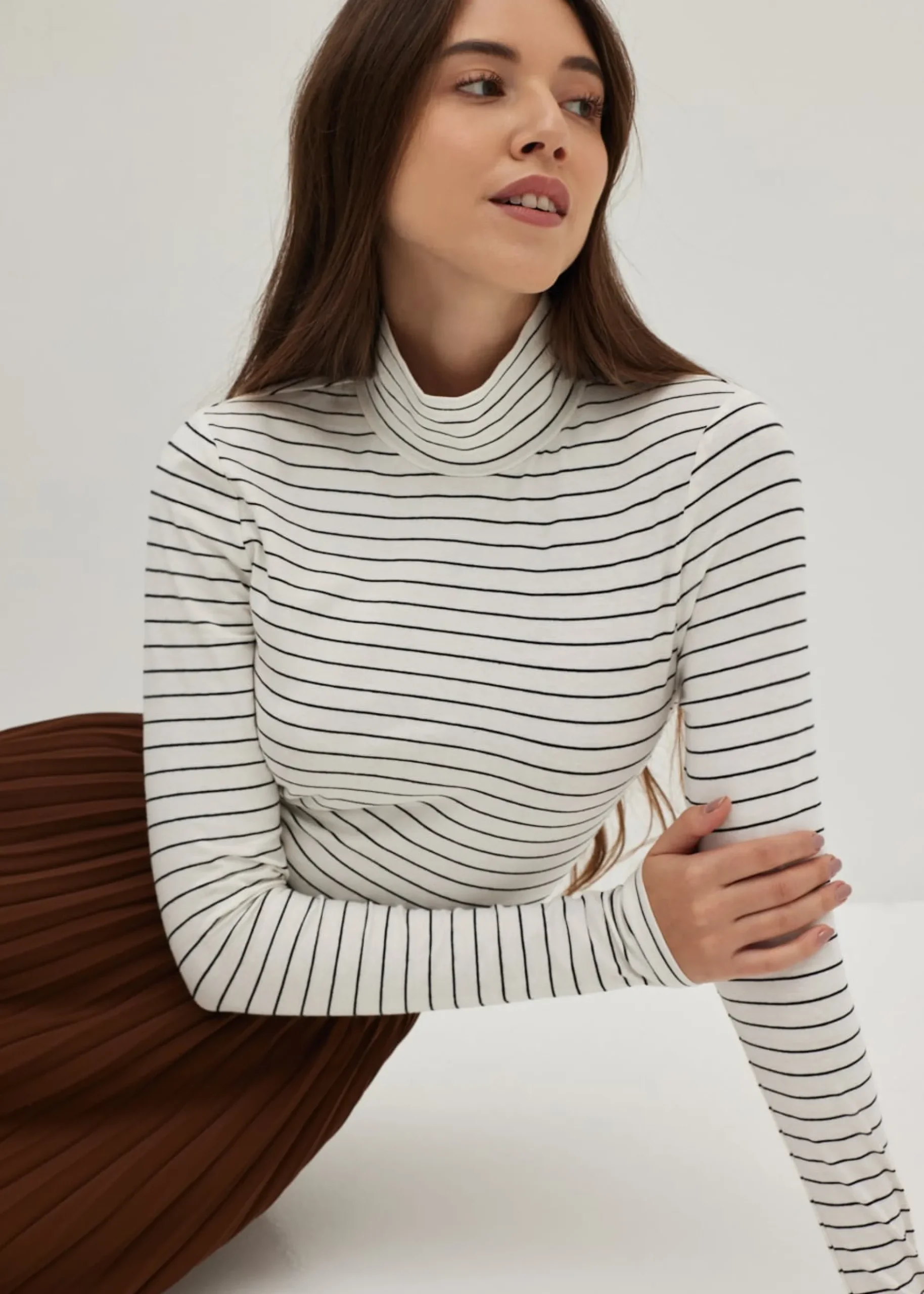 Striped Jersey Turtle Neck Tee