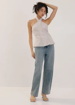 Striped Linen Halter Top
