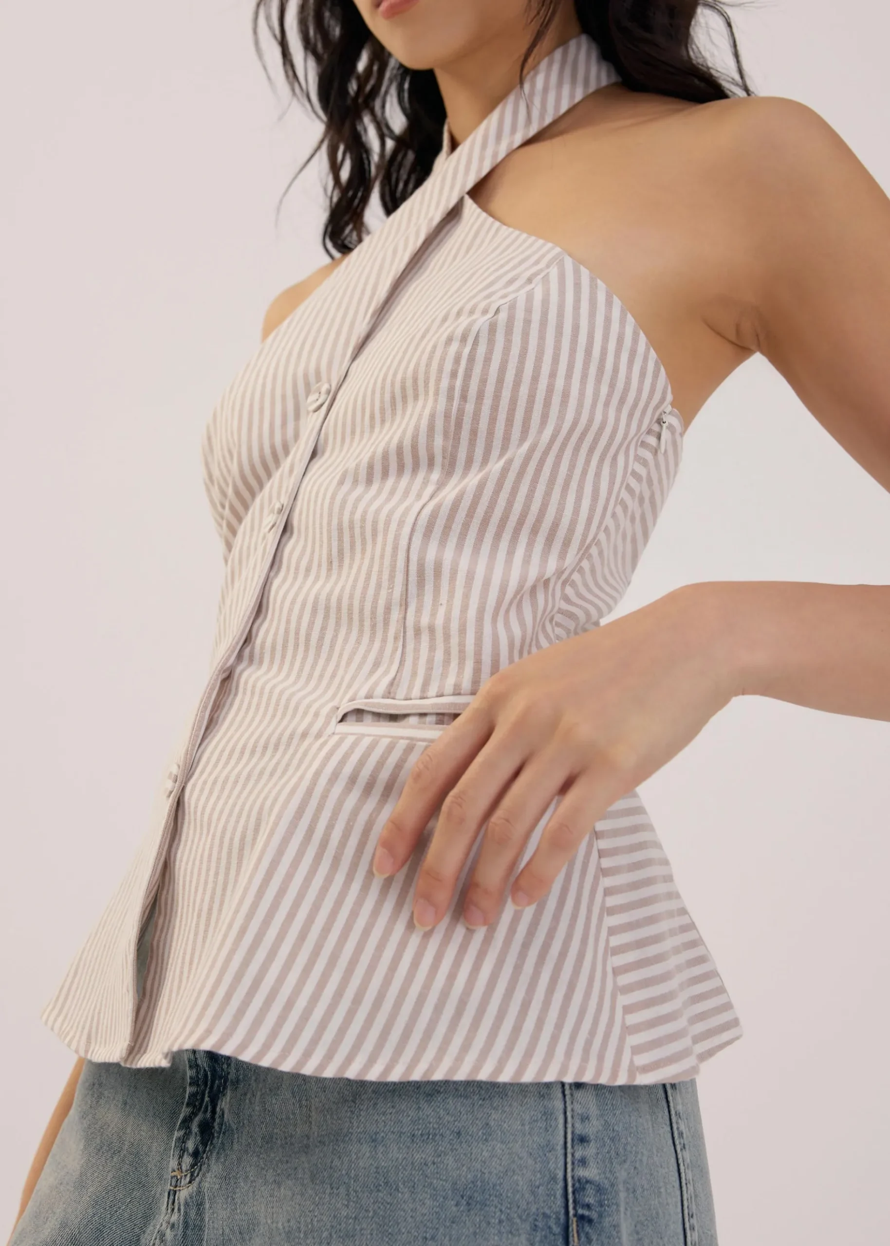 Striped Linen Halter Top