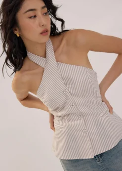Striped Linen Halter Top